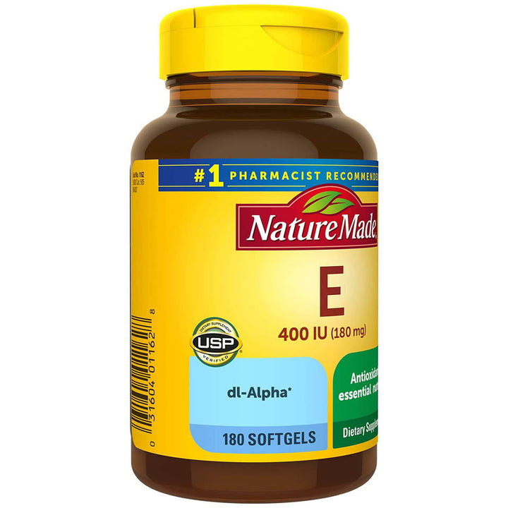 Nature Made Vitamin E 180 mg (400 IU) dl-Alpha, Dietary Supplement for Antioxidant Support, 180 Softgels, 180 Day Supply