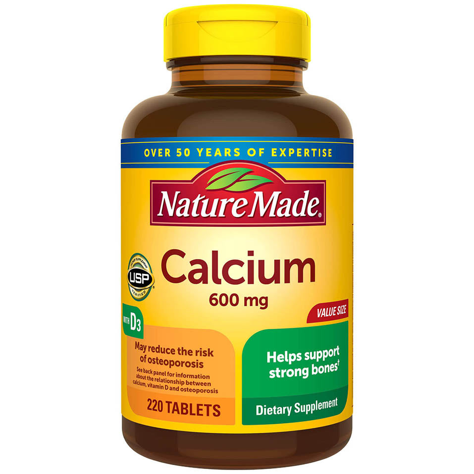 Nature Made Calcium 600 mg with Vitamin D3, Dietary Supplement for Bone Support, 220 Tablets