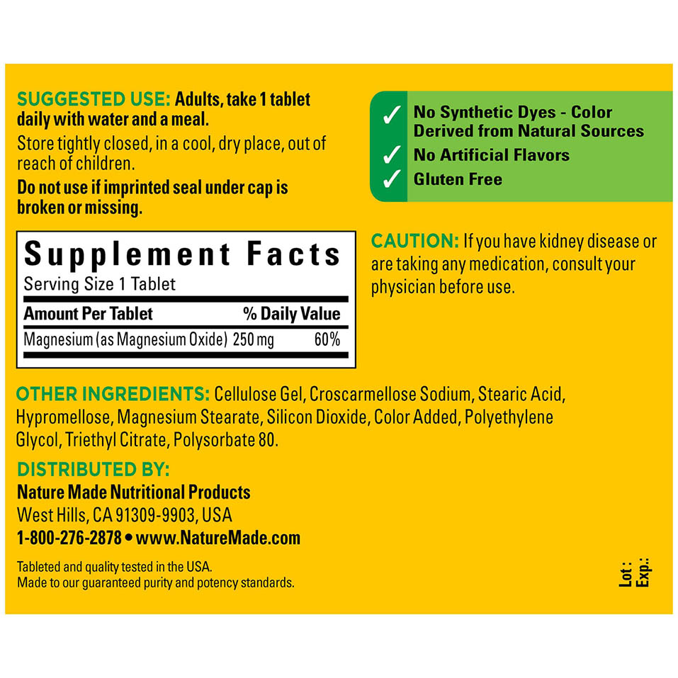 Nature Made Magnesium, 250mg, Tablets 200 ea