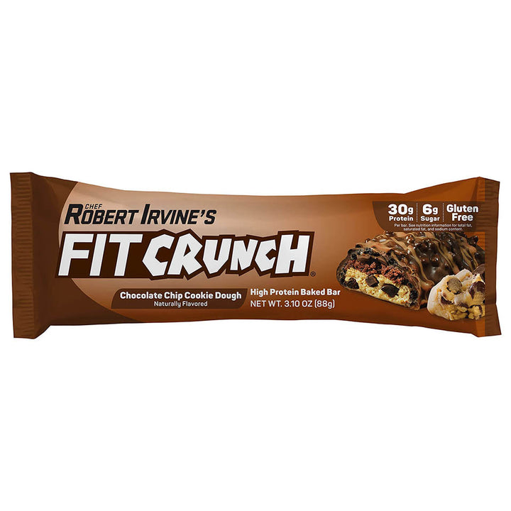 FITCRUNCH Full Size Protein Bars, Designed by Robert Irvine, 6-Layer Baked Bar, 6g of Sugar, Gluten Free & Soft Cake Core (Chocolate Chip Cookie Dough)