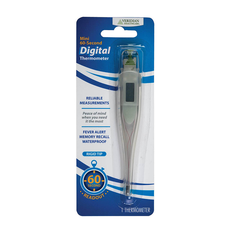 Veridian Healthcare Digital Thermometer | 60-Second Readout | Fahrenheit Measurements | Rigid Tip | Fever Alert | One-Year Warranty