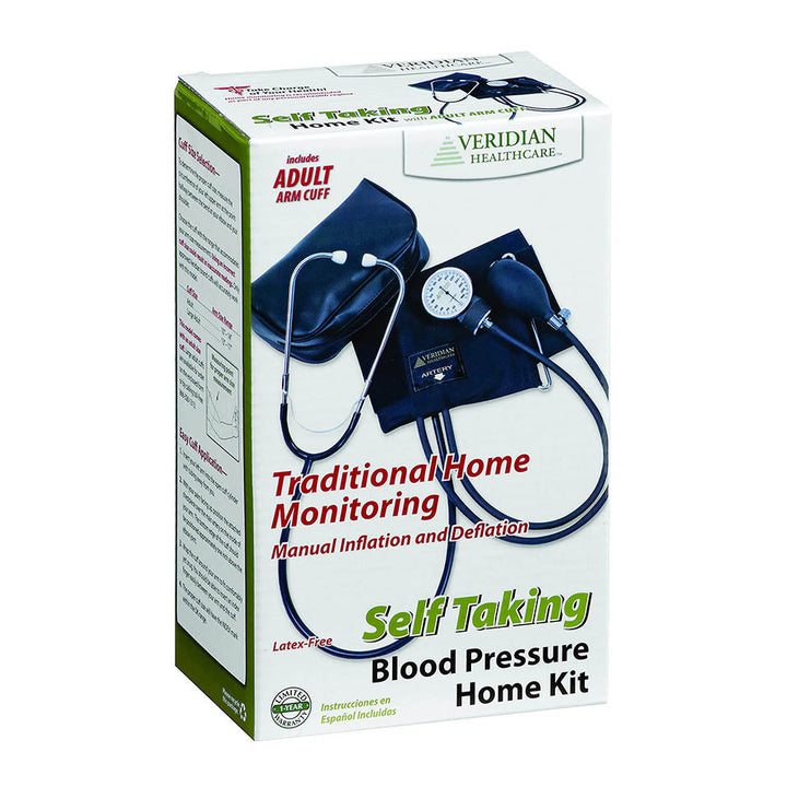 Veridian Healthcare Veridian Self-Taking Home Blood Pressure Kit with Attached Stethoscope, Latex Free, Adult, 1 Pound, 1 Count