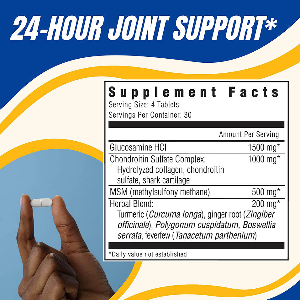 Glucoflex Glucosamine & Chondroitin Sulfate with MSM, 24 Hour Joint Support, Healthy Bones, Supports Healthy Mobility, 30 Servings, 120 Count