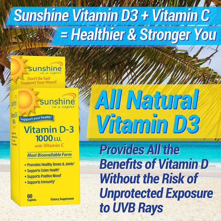 Sunshine Vitamin D-3 1,000 IU, Healthy and Strong Bones, 60 Servings