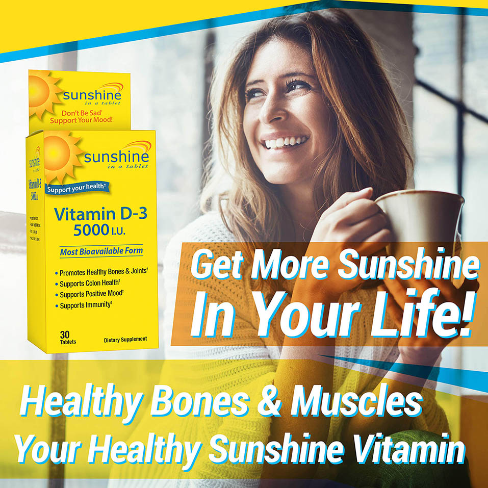 Sunshine Vitamin D-3 5,000 IU, Healthy and Strong Bones, 30 servings