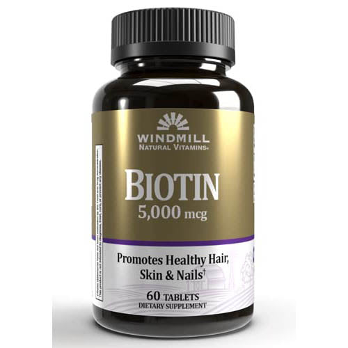 Windmill Natural Vitamins Biotin 5000 mcg, Supports Healthy Hair, Skin & Nails, Metabolism Booster, 60 Count, 60 Servings