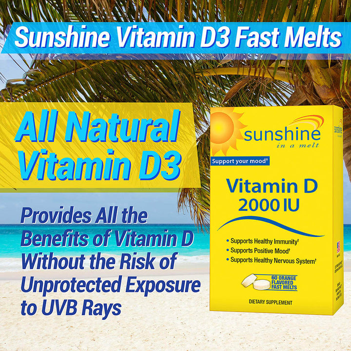 Sunshine Vitamin D 2,000 IU Quick Melts, Fast Release, Healthy and Strong Bones, 60 Servings