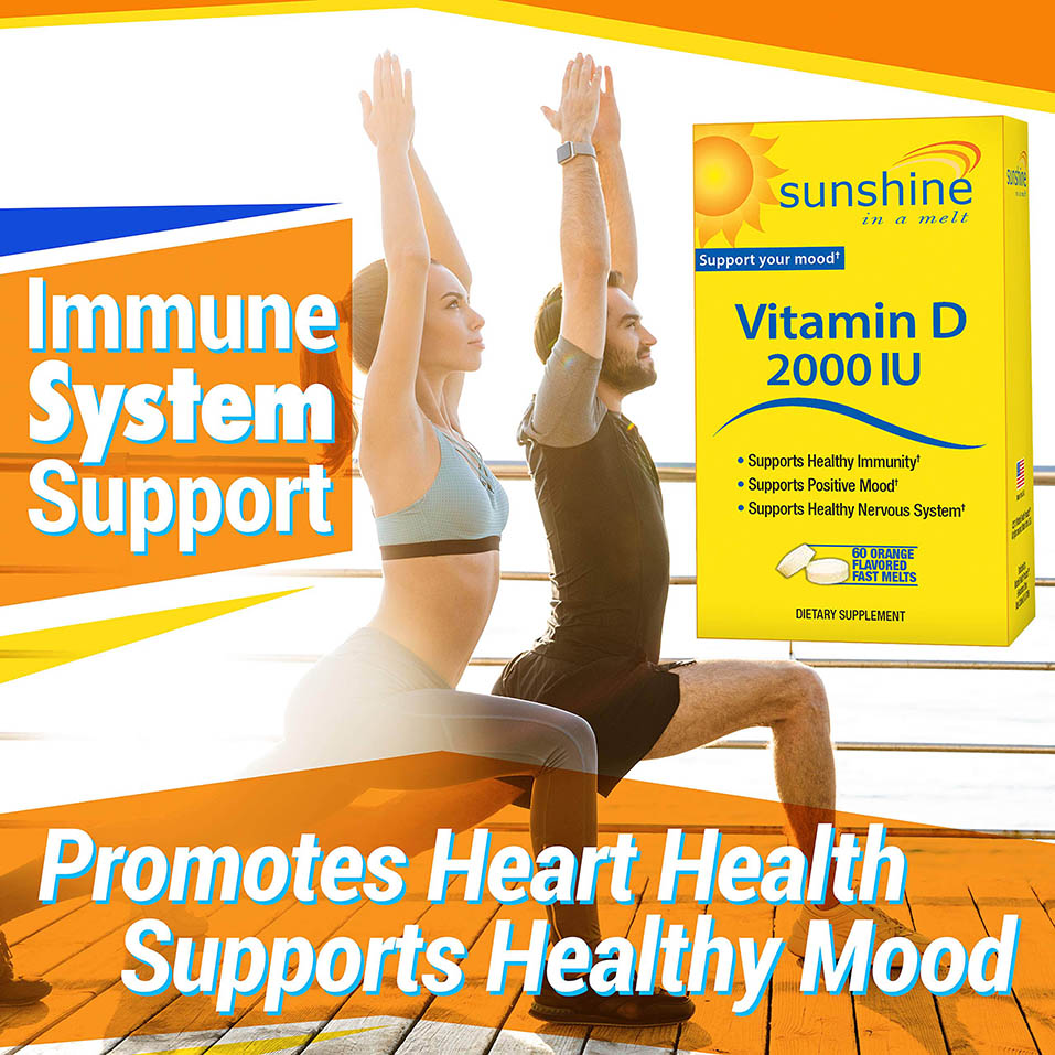 Sunshine Vitamin D 2,000 IU Quick Melts, Fast Release, Healthy and Strong Bones, 60 Servings