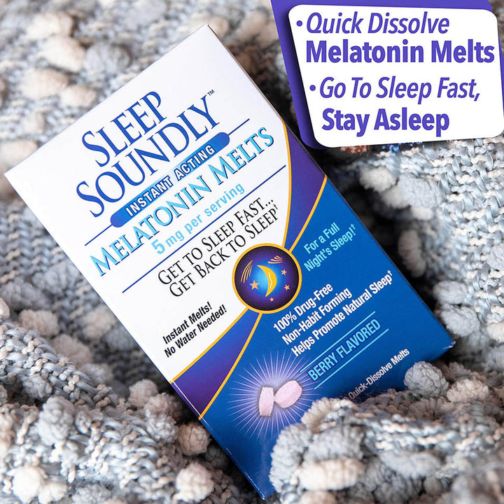 Sleep Soundly Melatonin Melts 5 mg Berry Flavor, Night time Sleeping Aid for Adults, Fast Acting Sleep Formula, 60 Count, White