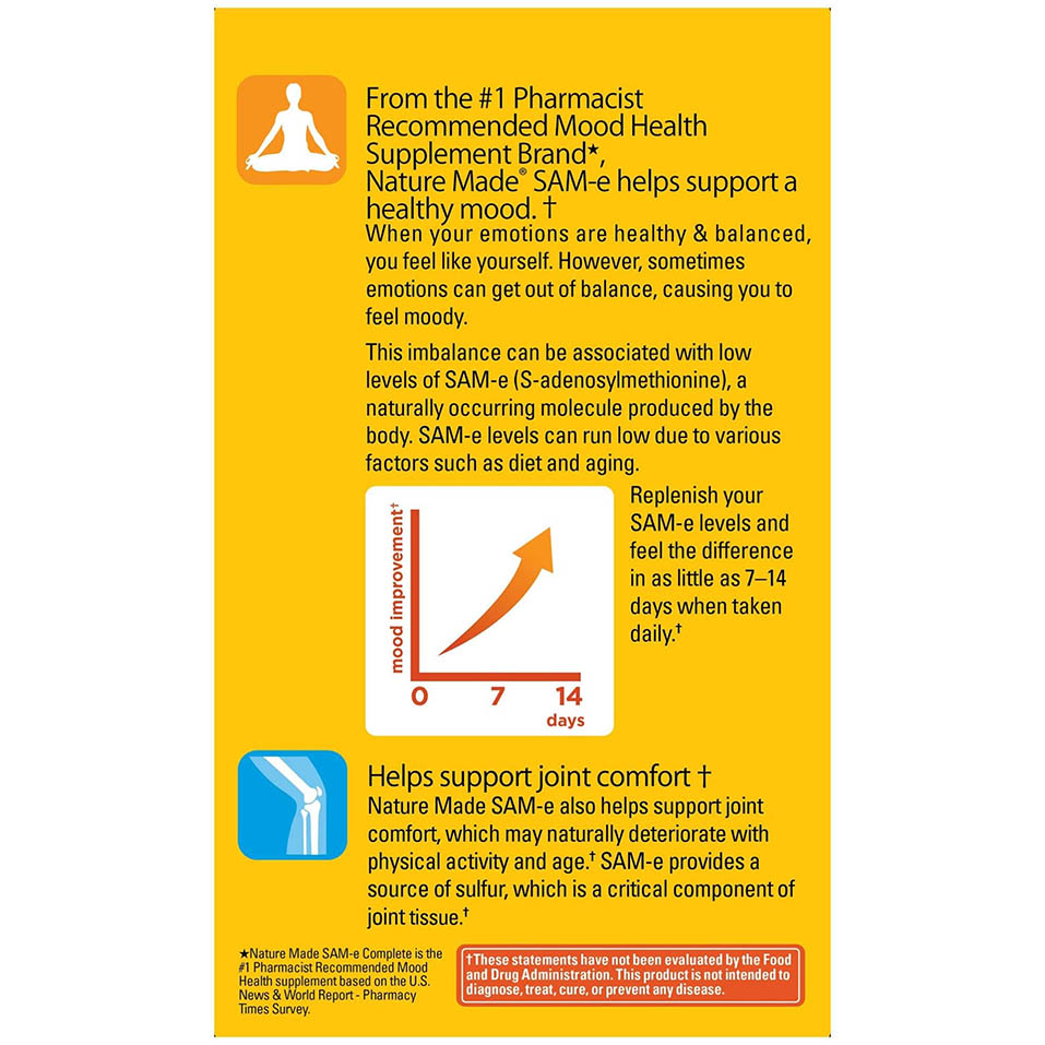 Nature Made SAM-e Complete 400 mg, Dietary Supplement for Mood Support, 36 Tablets, 36 Day Supply