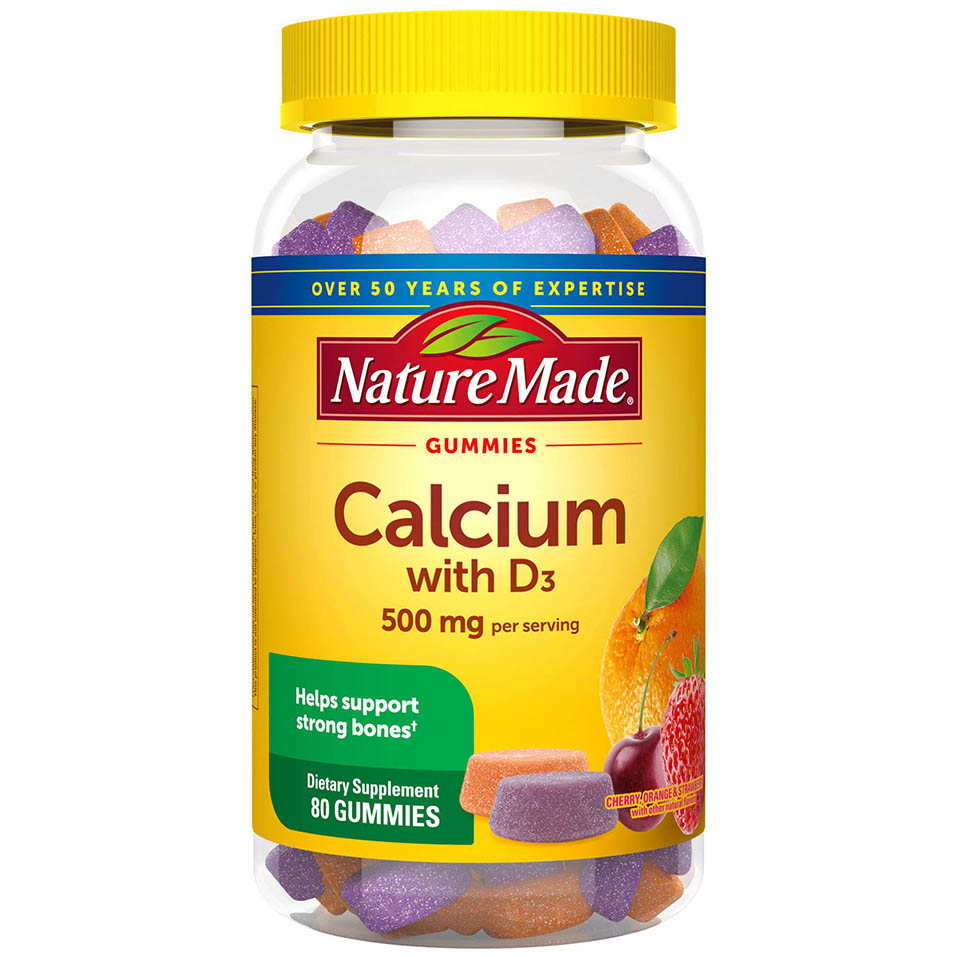 Nature Made Calcium Gummies 500 mg Per Serving with Vitamin D3, Dietary Supplement for Bone Support, 80 Gummies, 40 Day Supply