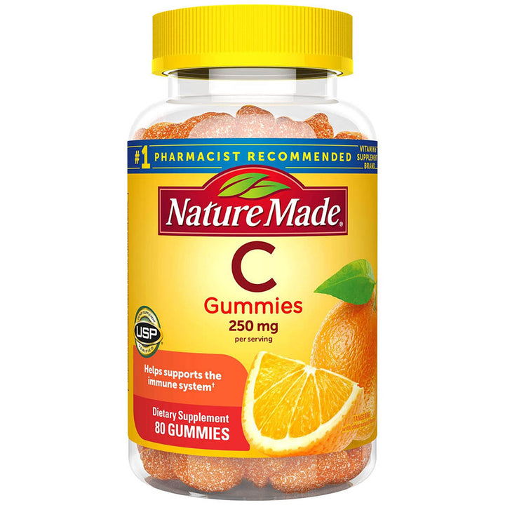 Vitamin C Gummies 250 mg, 80 Count, For Immune Support, Antioxidant Support, Collagen Support for Skin Health, Tangerine