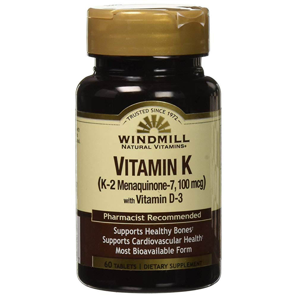 Windmill Natural Vitamins Vitamin K (K-2 Menaquinone-7, 100mcg) 60 Tablets (Pack of 1)