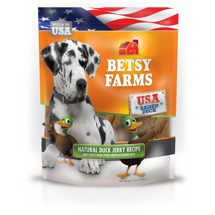 Betsy Farms Natural Duck Jerky Recipe Dog Treats- Duck Jerky Dog Treats, 12 Oz