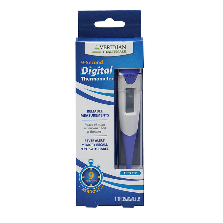 Veridian Healthcare Digital Thermometer | 9-Second Readout | Fahrenheit and Celsius | Flexible Tip