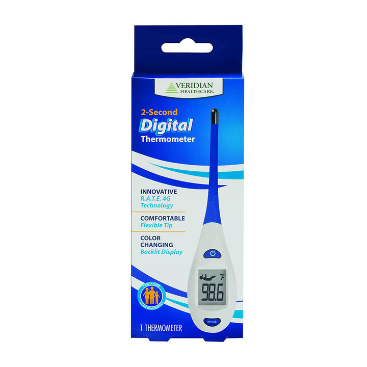 Veridian 08-363 2-Second Digital Thermometer, 0.63" x 0.73" LCD Display Resolution, Automatic Shut-Off Approximately After 1 Minute of Non-use, Low-battery Indicator, Latex-free