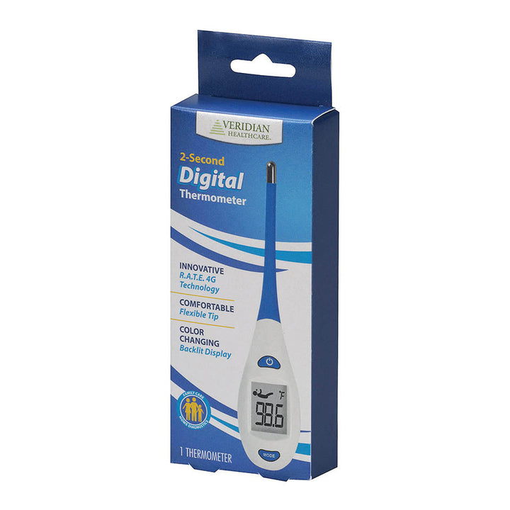 Veridian 08-363 2-Second Digital Thermometer, 0.63" x 0.73" LCD Display Resolution, Automatic Shut-Off Approximately After 1 Minute of Non-use, Low-battery Indicator, Latex-free