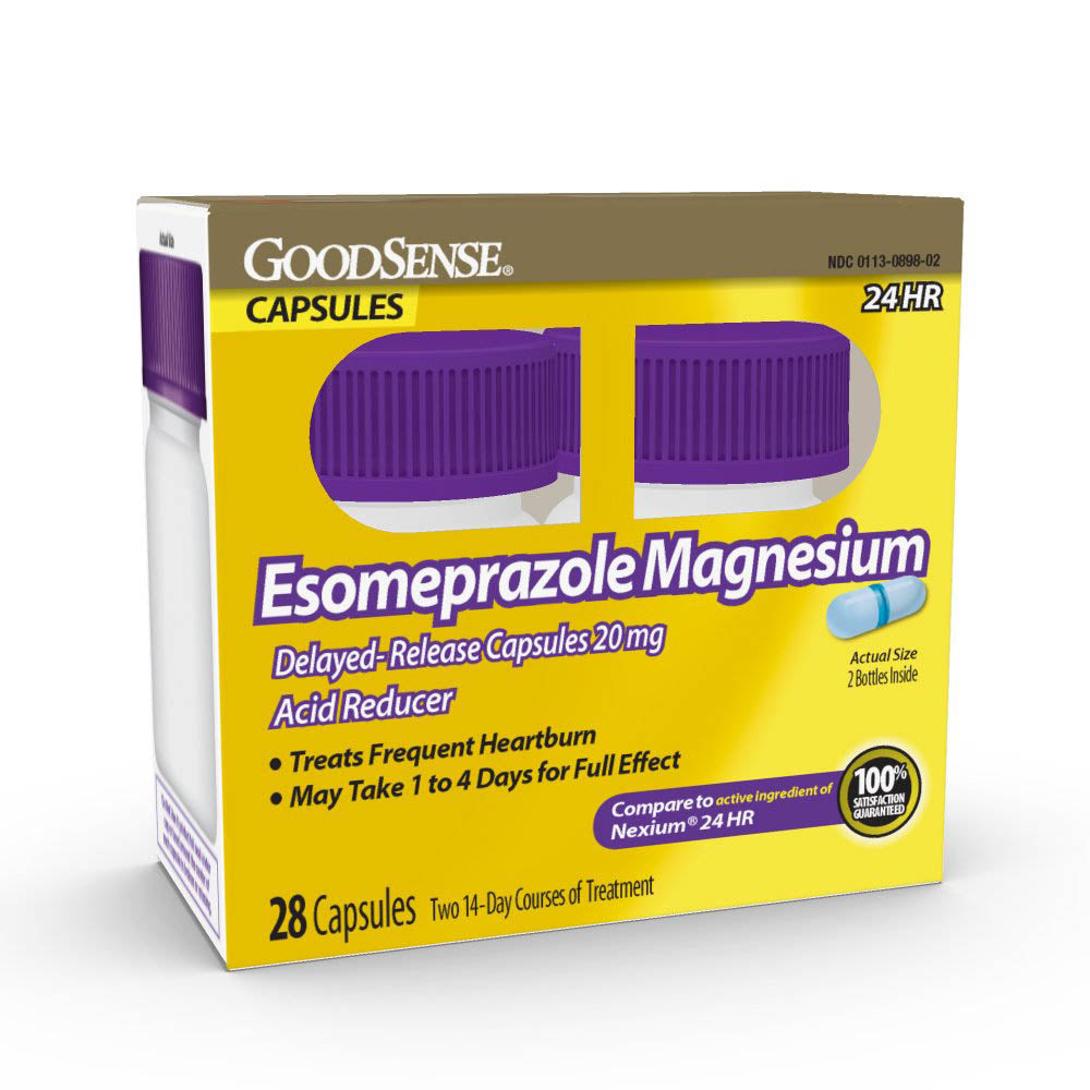 GoodSense Esomeprazole Magnesium Delayed Release Capsules 20 mg, Acid Reducer, Treats Heartburn, 28 Count