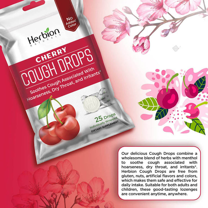 Herbion Naturals Cough Drops Cherry Flavor 25 Count Bag