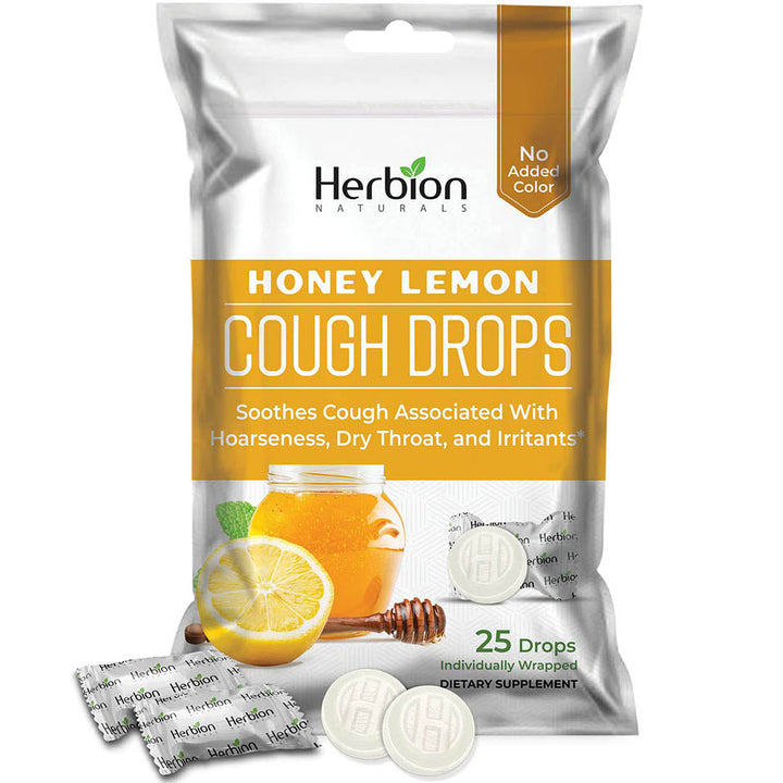 Herbion Naturals Cough Drops with Natural Honey Lemon Flavor, Dietary Supplement, for Adults and Children Over 6 Years, 25 Drops