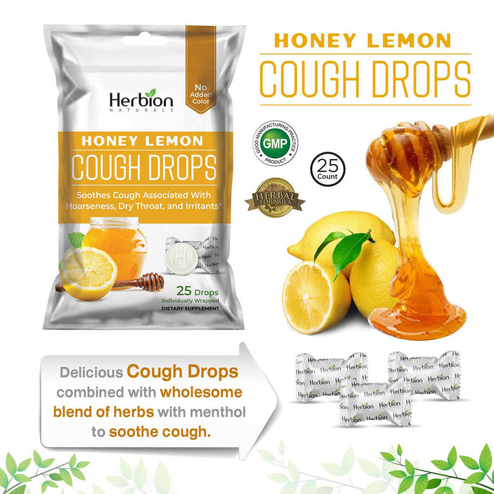 Herbion Naturals Cough Drops with Natural Honey Lemon Flavor, Dietary Supplement, for Adults and Children Over 6 Years, 25 Drops