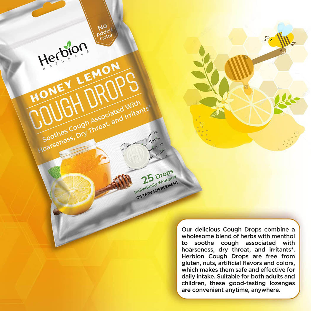 Herbion Naturals Cough Drops with Natural Honey Lemon Flavor, Dietary Supplement, for Adults and Children Over 6 Years, 25 Drops