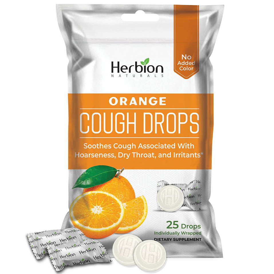 Herbion Naturals Cough Drops with Natural Orange Flavor, Dietary Supplement, Soothes Cough, for Adults and Children Over 6 Years, 25 Drops, No Artificial Flavor, No Added Color.