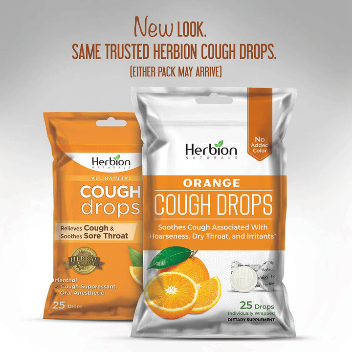 Herbion Naturals Cough Drops with Natural Orange Flavor, Dietary Supplement, Soothes Cough, for Adults and Children Over 6 Years, 25 Drops, No Artificial Flavor, No Added Color.