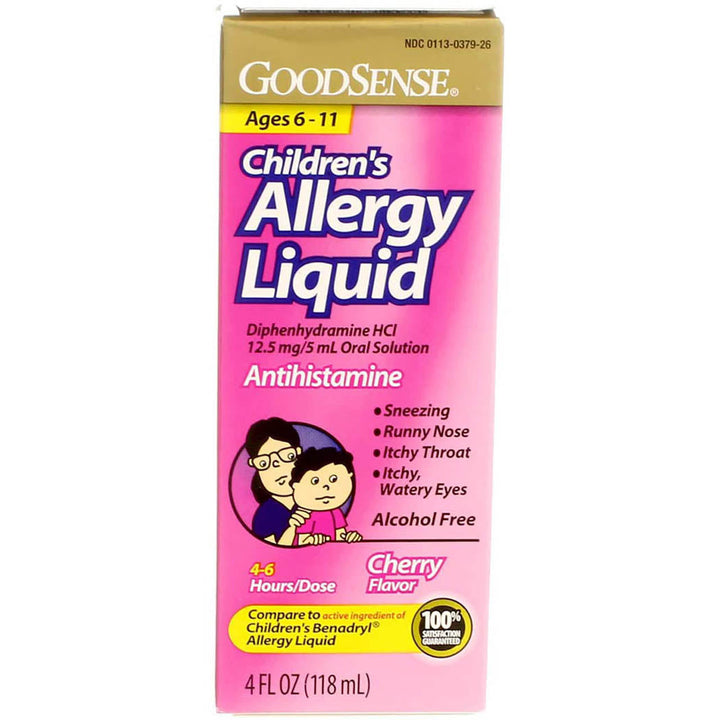 GoodSense Children's Allergy Relief, Diphenhydramine HCl 12.5 mg/5 mL Oral Solution, Antihistamine, Cherry Flavor, 4 Ounces