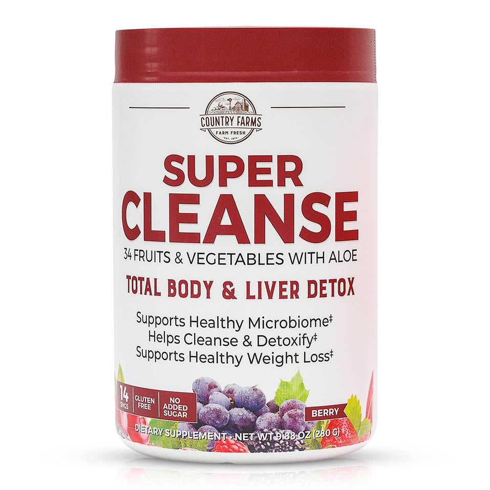 Country Farms Super Cleanse, Super Juice Cleanse, Supports Healthy Digestive System, 34 Fruits and Vegetables with Aloe, Promotes Natural Detoxification, Drink Powder, 14 Servings, 9.88 Ounce