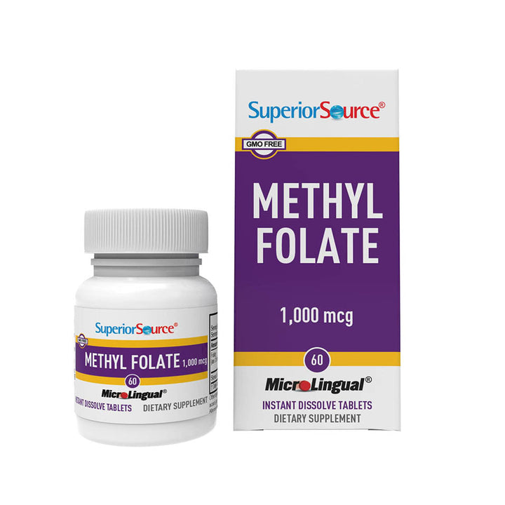 Superior Source Methylfolate 5-MTHF 1000 mcg, Quick Dissolve Sublingual Tablets, 60 Ct, Biologically Active Form of Folate, Cardiovascular Health, Energy Metabolism & Prenatal Development, Non-GMO