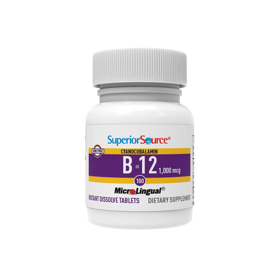 Superior Source No Shot Vitamin B12 Cyanocobalamin 1000 mcg, Quick Dissolve Sublingual Tablets, 100 Count, B12 Supplement to Increase Metabolism and Energy Production, Nervous System Support, Non-GMO