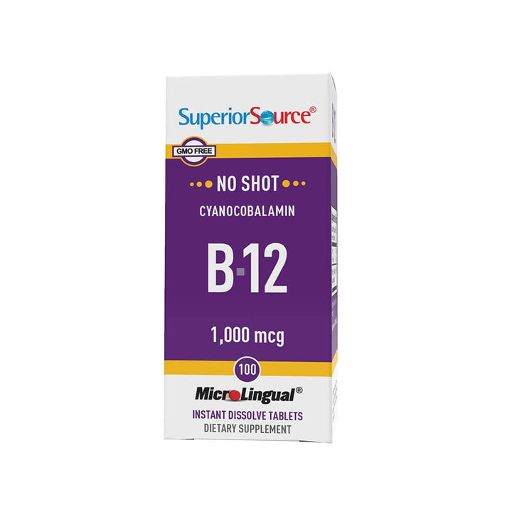 Superior Source No Shot Vitamin B12 Cyanocobalamin 1000 mcg, Quick Dissolve Sublingual Tablets, 100 Count, B12 Supplement to Increase Metabolism and Energy Production, Nervous System Support, Non-GMO