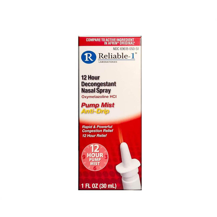 Reliable-1 Laboratories Nasal Spray 12 Hour Relief Nasal Decongestant | Rapid and Powerful Sinus Relief Nose Spray | Pump Mist Anti Drip Congestion Relief | Oxymetazoline HCI | 1 Fl Oz