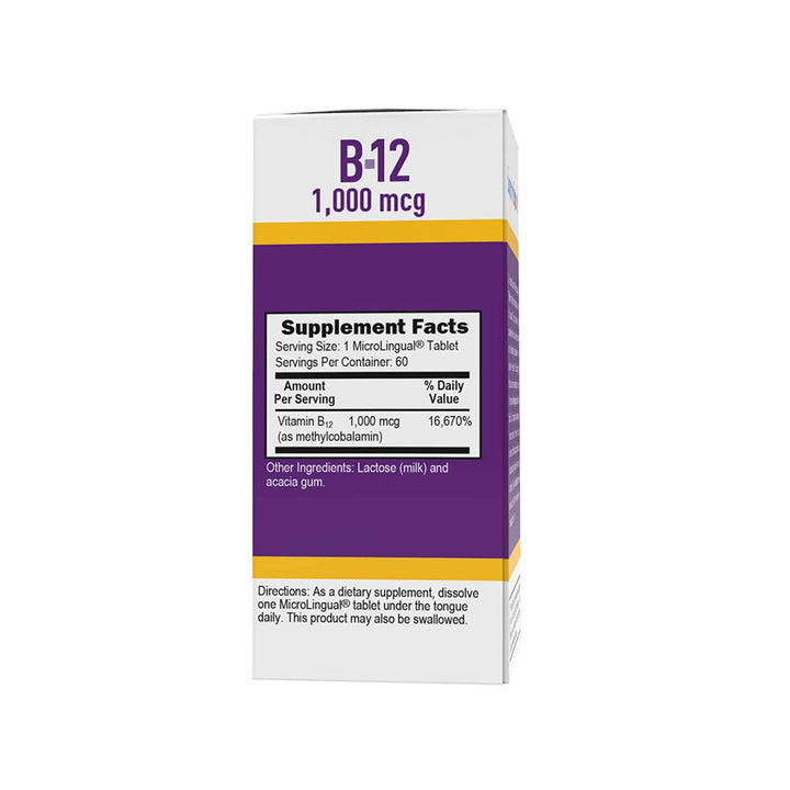 Superior Source No Shot Vitamin B12 Methylcobalamin 1000 mcg, Quick Dissolve MicroLingual Tablets, 60 Count, Active Form of B12, Supports Energy Production, Nervous System Support, Non-GMO