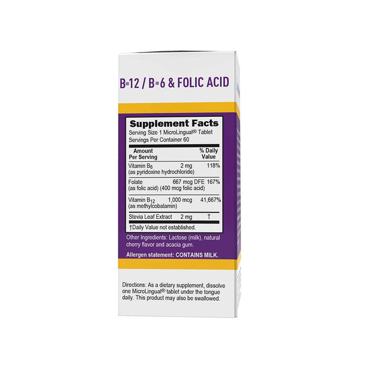 Superior Source No Shot Vitamin B12 Methylcobalamin (1000 mcg), B6, Folic Acid, Quick Dissolve Sublingual Tablets, 60 Ct, Increase Energy, Healthy Heart, Boost Metabolism, Stress Support, Non-GMO