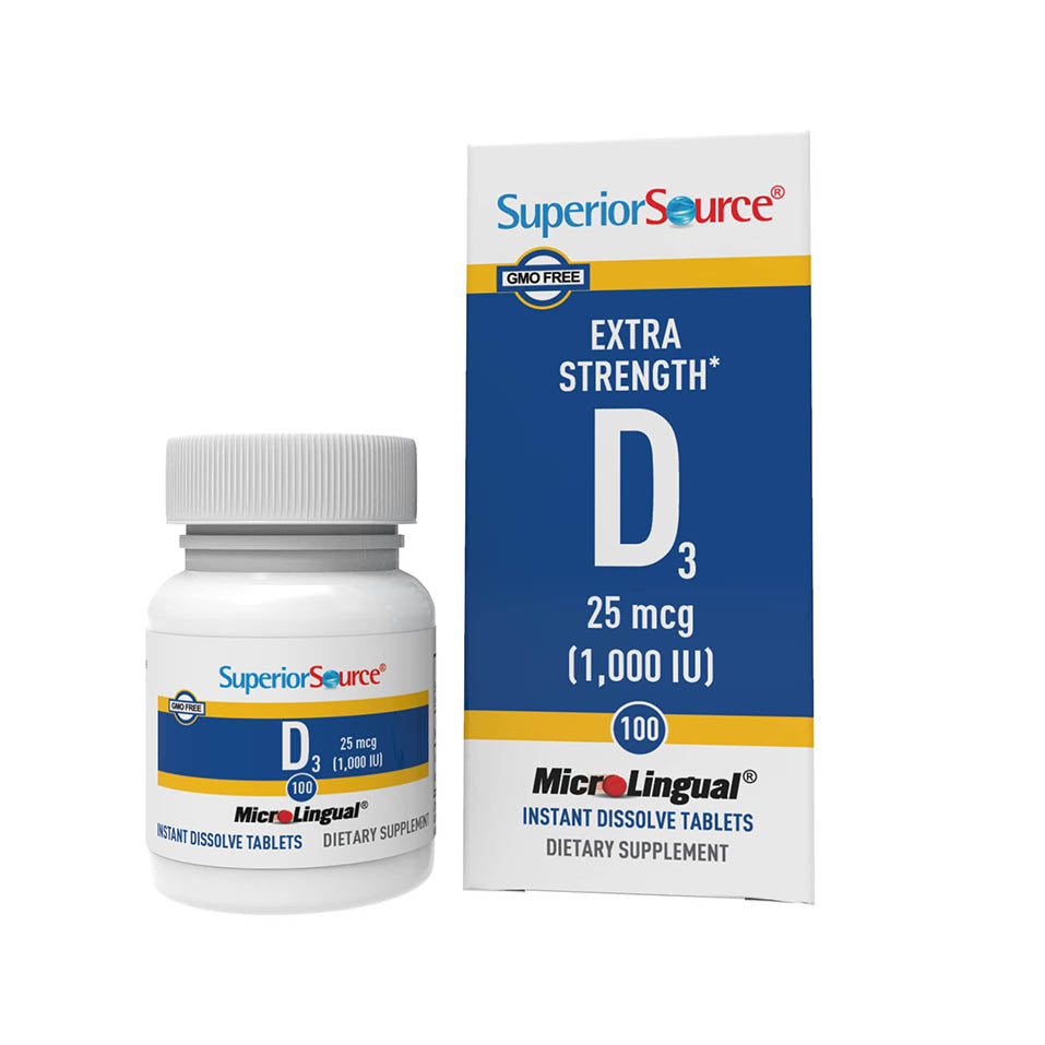 Superior Source Vitamin D3 1000 IU, Quick Dissolve MicroLingual Tablets, 100 Count, Helps Promote Strong Bones and Teeth, Immune Support, Helps Maintain Healthy Muscle Function, Non-GMO