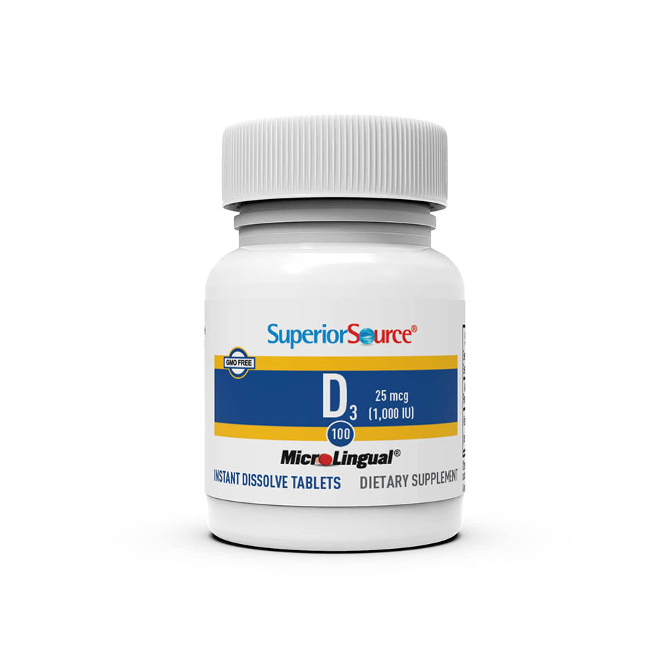 Superior Source Vitamin D3 1000 IU, Quick Dissolve MicroLingual Tablets, 100 Count, Helps Promote Strong Bones and Teeth, Immune Support, Helps Maintain Healthy Muscle Function, Non-GMO