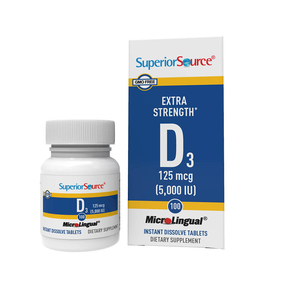 Superior Source Vitamin D3 5000 IU, Quick Dissolve MicroLingual Tablets, 100 Count, Helps Promote Strong Bones and Teeth, Immune Support, Helps Maintain Healthy Muscle Function, Non-GMO