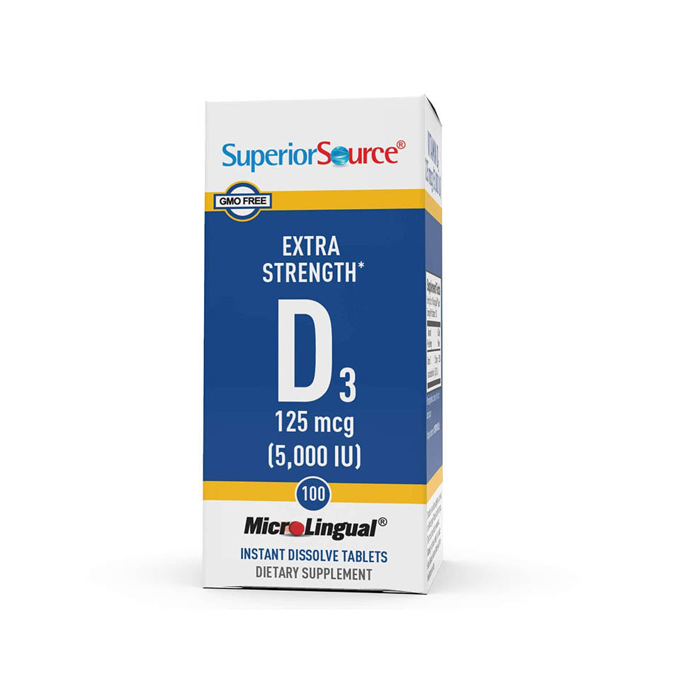 Superior Source Vitamin D3 5000 IU, Quick Dissolve MicroLingual Tablets, 100 Count, Helps Promote Strong Bones and Teeth, Immune Support, Helps Maintain Healthy Muscle Function, Non-GMO