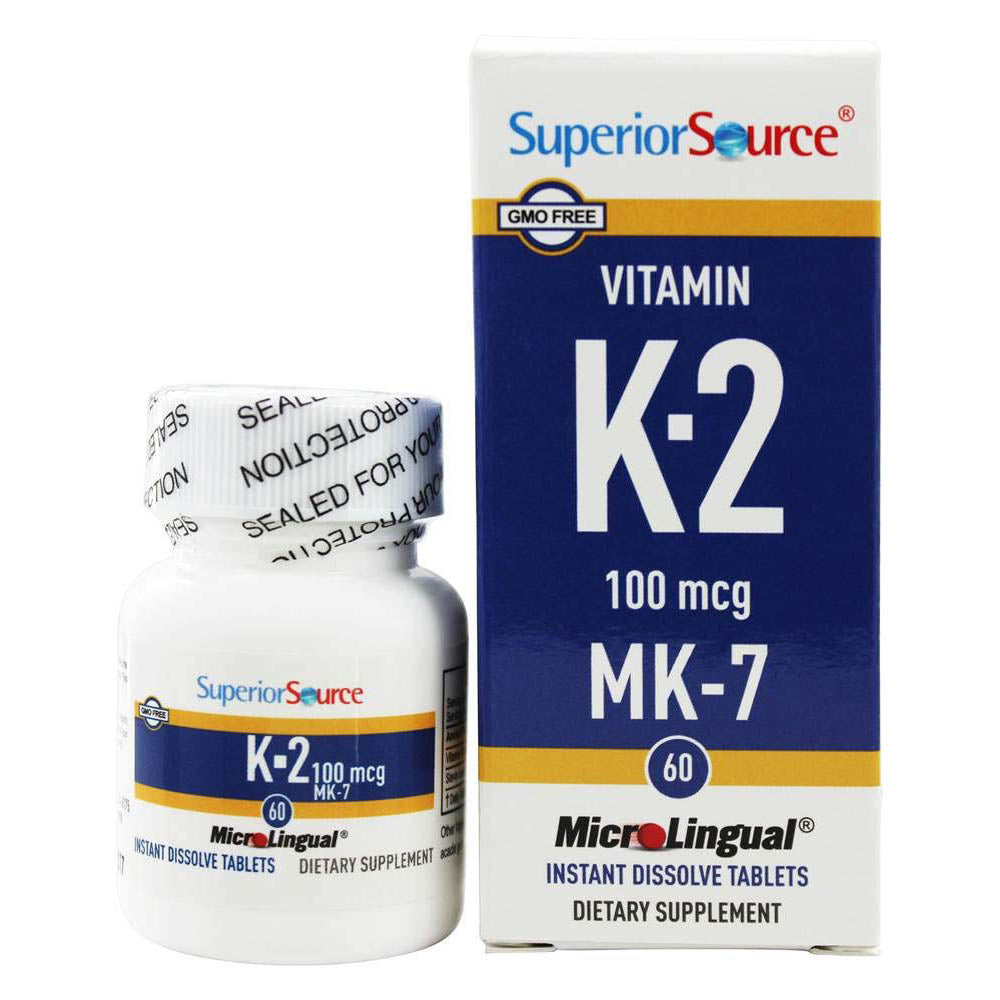 Superior Source Vitamin K2 MK-7 (Menaquinone-7), 100 mcg, Quick Dissolve Sublingual Tablets, 60 Count, Healthy Bones and Arteries, Immune & Cardiovascular Support, Assists Protein Synthesis, Non-GMO