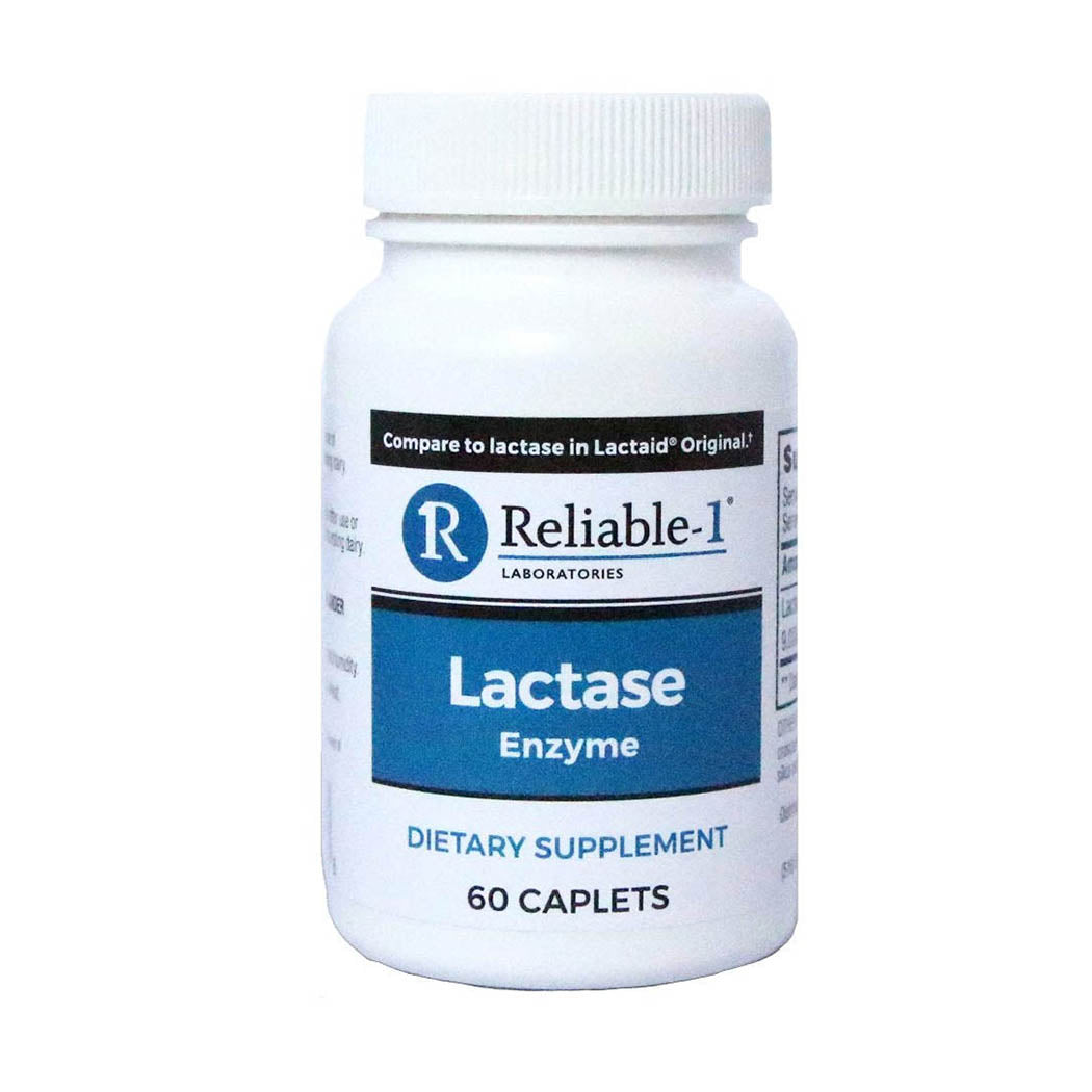 Reliable-1 Laboratories Lactase Enzyme Dietary Supplement (60 Caplets, 1 Bottle) - Helps to Prevent Gas, Bloating and Diarrhea from Milk Based Products