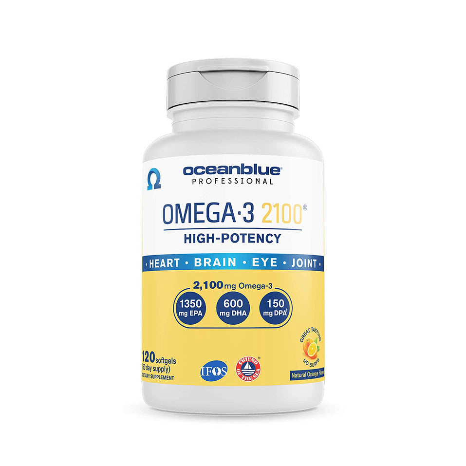 Oceanblue Professional Omega-3 2100-120 Count - High-Potency Burpless Fish Oil with EPA, DHA & DPA - Orange Flavor, 60 Servings