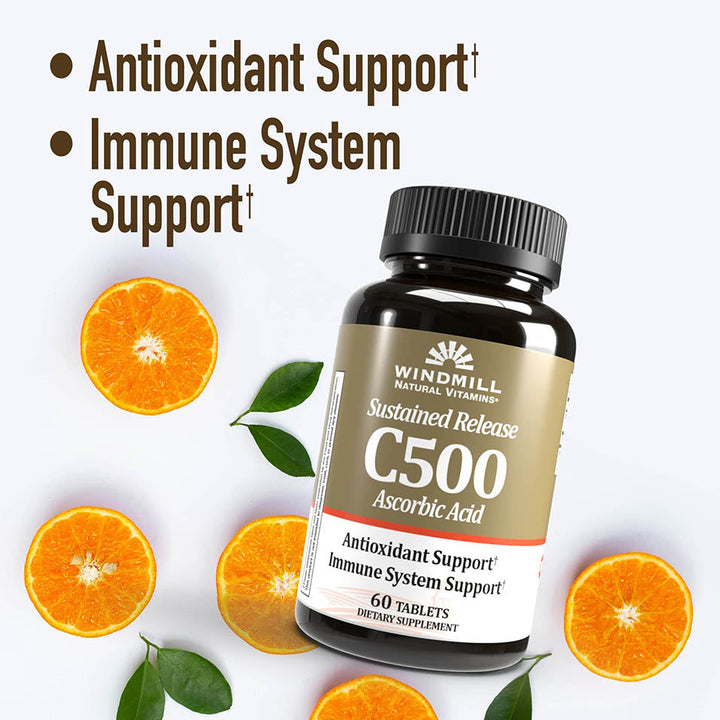 Windmill Natural Vitamins Vitamin C 500 mg Sustained Release, Immune Booster, Antioxidant Support, 60 Tablets, 60 Servings