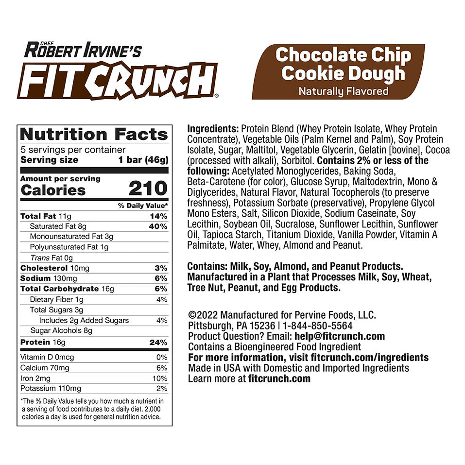 FITCRUNCH Snack Size Protein Bars, Designed by Robert Irvine, 6-Layer Baked Bar, 3g of Sugar & Soft Cake Core (9 Bars, Chocolate Chip Cookie Dough)