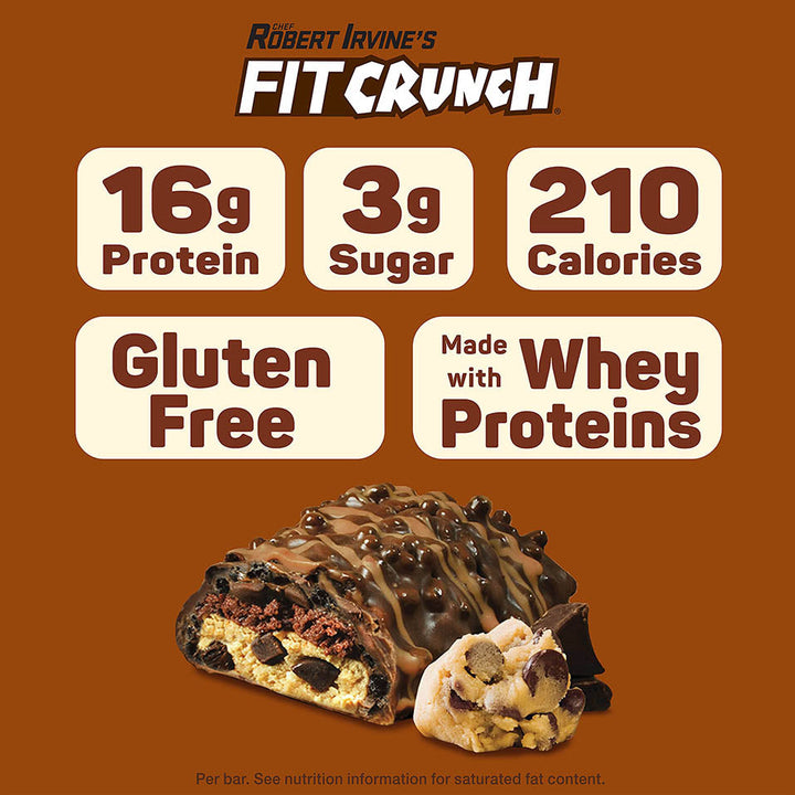 FITCRUNCH Snack Size Protein Bars, Designed by Robert Irvine, 6-Layer Baked Bar, 3g of Sugar & Soft Cake Core (9 Bars, Chocolate Chip Cookie Dough)