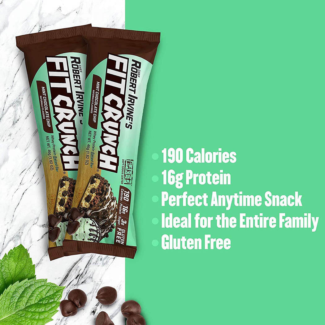 FITCRUNCH Snack Size Protein Bars, Designed by Robert Irvine, Worldâ€™s Only 6-Layer Baked Bar, Just 3g of Sugar & Soft Cake Core (9 Count, Mint Chocolate Chip)