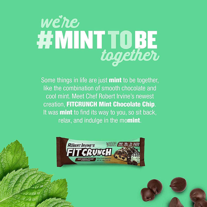 FITCRUNCH Snack Size Protein Bars, Designed by Robert Irvine, Worldâ€™s Only 6-Layer Baked Bar, Just 3g of Sugar & Soft Cake Core (9 Count, Mint Chocolate Chip)