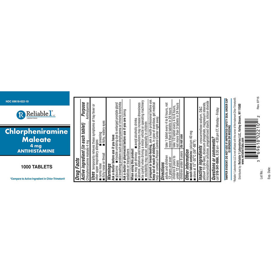 Reliable-1 Laboratories Chlorpheniramine Maleate (4mg, 1000 Tablets) - for Runny, Itchy, Sneezing Nose or Throat and Itchy, Watery Eyes