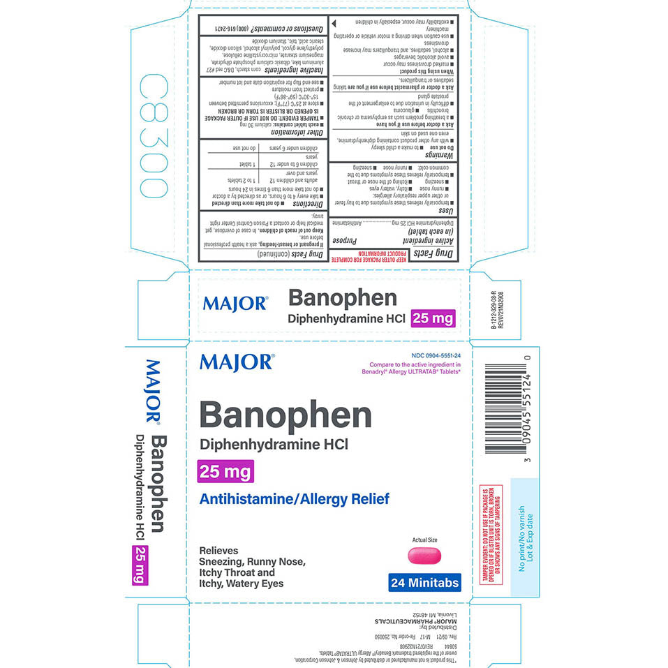 Major Banophen Antihistamine / Allergy Relief Diphenhydramine HCl 25 mg - 24 Minitabs